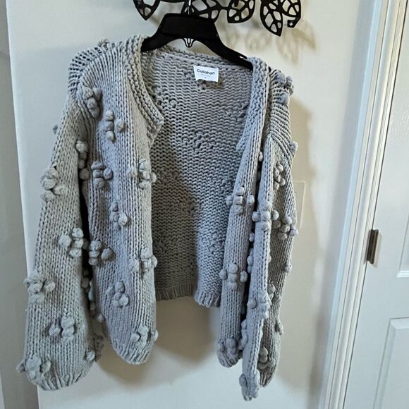 Callahan Knitwear Bisou Puff Sleeve Cardigan in Grey S - Picture 10 of 15